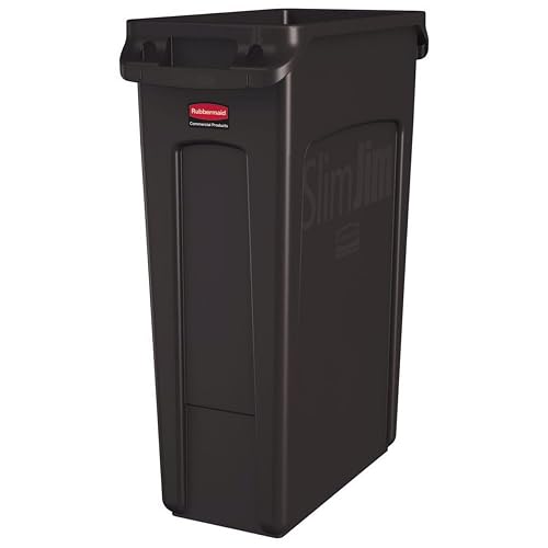 Rubbermaid - Contenedor de basura comercial Slim Jim con ventilación, 23 galones, marrón, plástico, 1956187