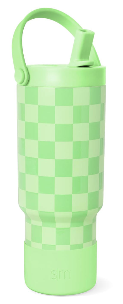 Simple Modern Trek Pivot | Vaso Térmico Infantil de 710 ml con Popote Abatible, Asa y Bota de Silicona | Botella Aislada de Acero Inoxidable | Escuela y Viajes | Lime Checkmate