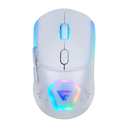 GAME FACTOR MOW700-WH Mouse Gamer Inalámbrico - Sensor Pixart 3395, 26000 dpi, RGB, Bluetooth/2.4GHz, 3 Carcasas, Batería 600mAh, 20M Clics, Ideal para PC Gaming Color Blanco