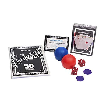 Novelty Corp - ¡Salud! 50 Juegos del Beber, Ideal para Fiestas y Reuniones, Juegos de Mesa para Adultos, Versatilidad y Diversión, Desde ''Yo Nunca'' Hasta Baraja de Póker