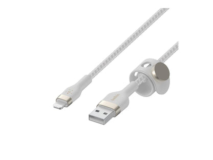Belkin BoostCharge Pro Flex - Cable trenzado USB A a Lightning de 2 m, certificado MFi de 20 W, carga rápida, iPhone 14 y 13, color blanco