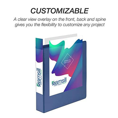 Samsill - Carpeta duradera de 1.5 pulgadas, fabricada en los Estados Unidos, carpeta de anillo redondo personalizable con visión transparente, azul, paquete de 4 (MP48452)