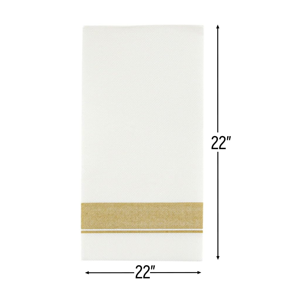 Blue Sky - Servilletas de papel para cena, estilo tela, paquete de 50 unidades, elegantes y de primera calidad, color blanco con borde dorado, perfectas para entretenimiento y ocasiones especiales