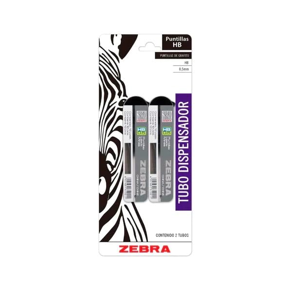 Zebra Puntillas HB De Grafito Para Portaminas Punto Mediano (0.7 mm) Caja 12 Tubos Con 12 Minas.