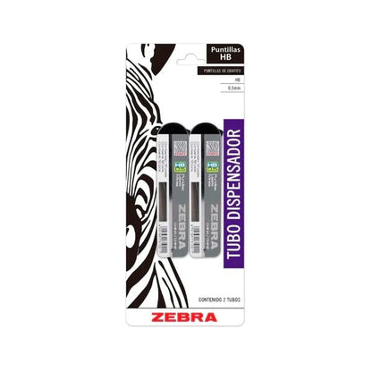 Zebra Puntillas HB De Grafito Para Portaminas Punto Mediano (0.7 mm) Caja 12 Tubos Con 12 Minas.
