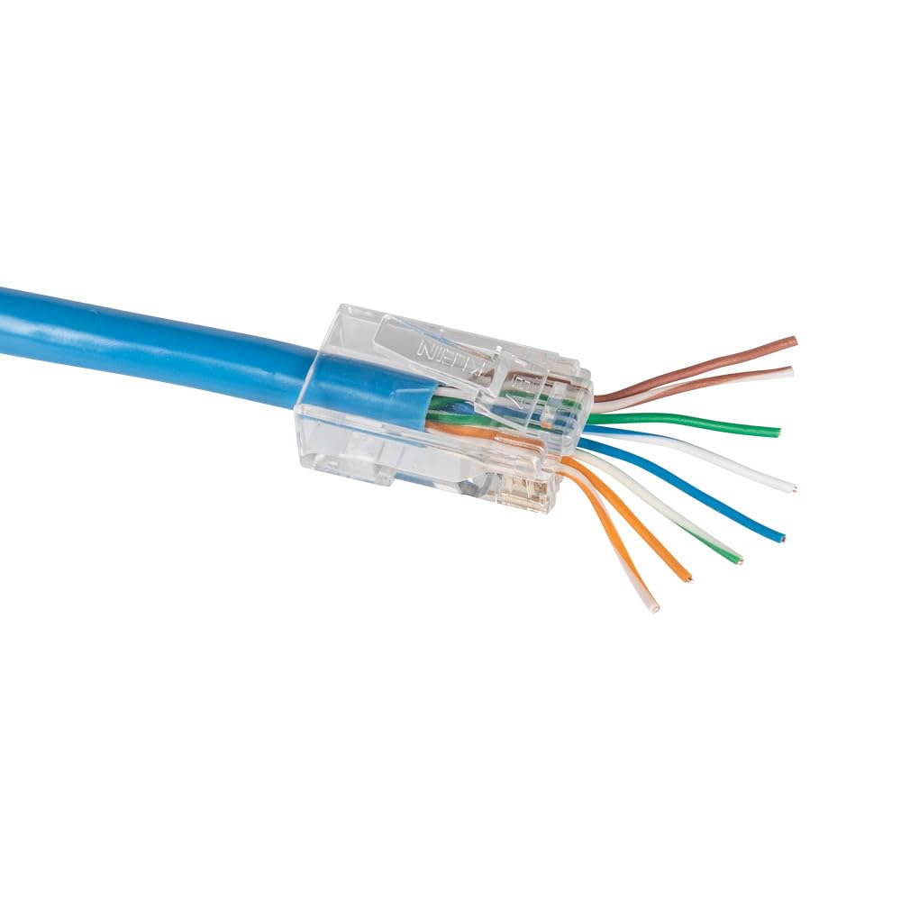 Klein Tools VDV826-728 Pass-Thru Modular Data Plug, RJ45 CAT5E, chapado en oro, conectores pasantes, paquete de 10