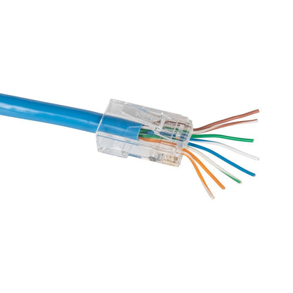 Klein Tools VDV826-728 Pass-Thru Modular Data Plug, RJ45 CAT5E, chapado en oro, conectores pasantes, paquete de 10
