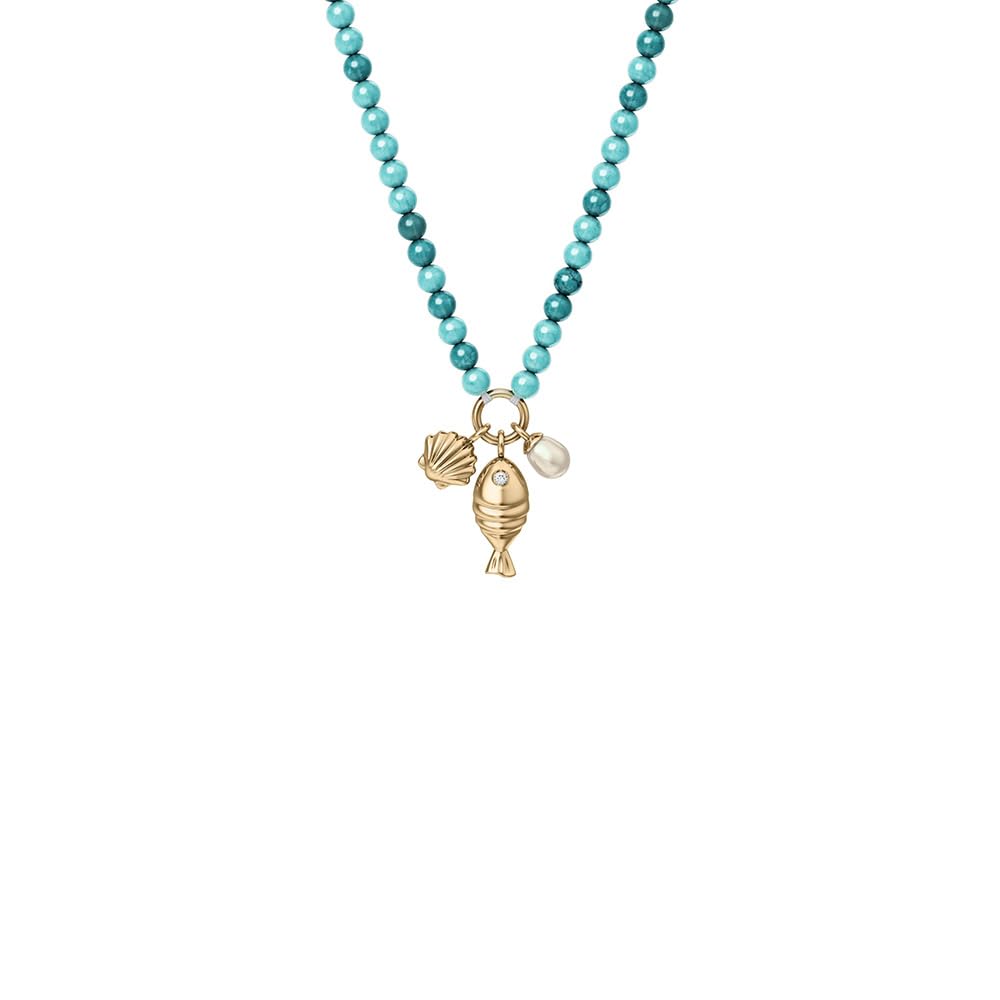 Collar Sutton By The Sea de Fossil para mujer con conchas de cuentas acrílicas en tono azul turquesa, JA7318710