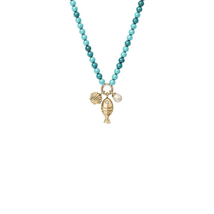 Collar Sutton By The Sea de Fossil para mujer con conchas de cuentas acrílicas en tono azul turquesa, JA7318710