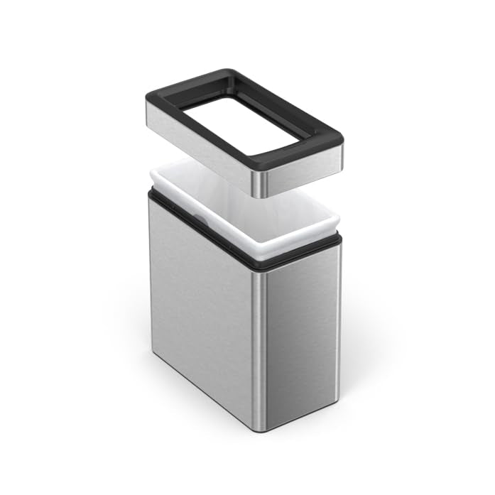 simplehuman, bote de basura abierto de perfil, acero inoxidable cepillado, 10 L