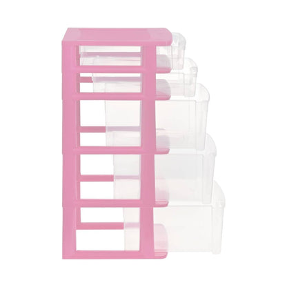 Italhome Cajonera FOX 5 de Plástico 5 Cajones Transparentes, Organizador Multiusos para Hogar y Oficina, Mueble Resistente Fácil Armado, Color Rosa