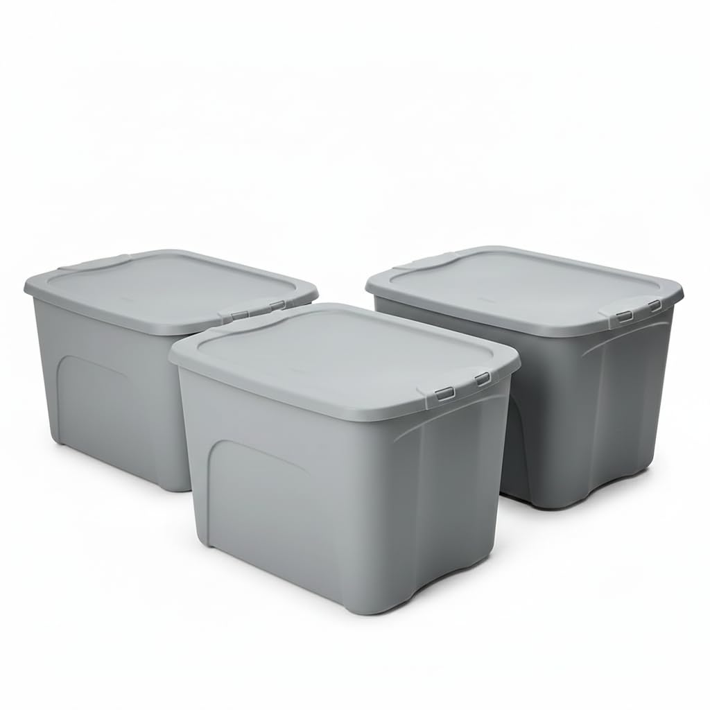 Italhome 3 Cajas Organizadoras de Plástico color Gris, Contenedores Multiusos con Tapa para Almacenamiento Box 87 L