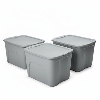 Italhome 3 Cajas Organizadoras de Plástico color Gris, Contenedores Multiusos con Tapa para Almacenamiento Box 87 L