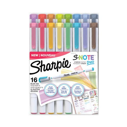 Sharpie S-Note Duo - Marcadores creativos de doble punta, marcatextos y marcador artístico, colores surtidos, puntas finas y de cincel, incluye caballete de pie, 16 piezas.