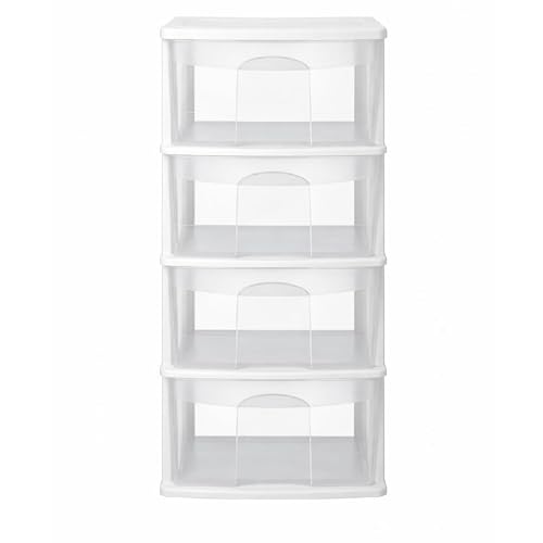 Italhome Cajonera ONYX 4 de Plástico Blanca con 4 Cajones Transparentes, Organizador Multiusos Desarmable para Recámara, Oficina o Cocina