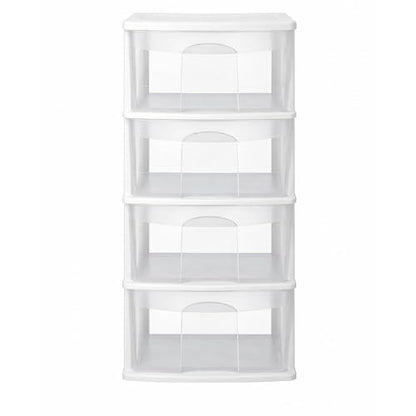 Italhome Cajonera ONYX 4 de Plástico Blanca con 4 Cajones Transparentes, Organizador Multiusos Desarmable para Recámara, Oficina o Cocina