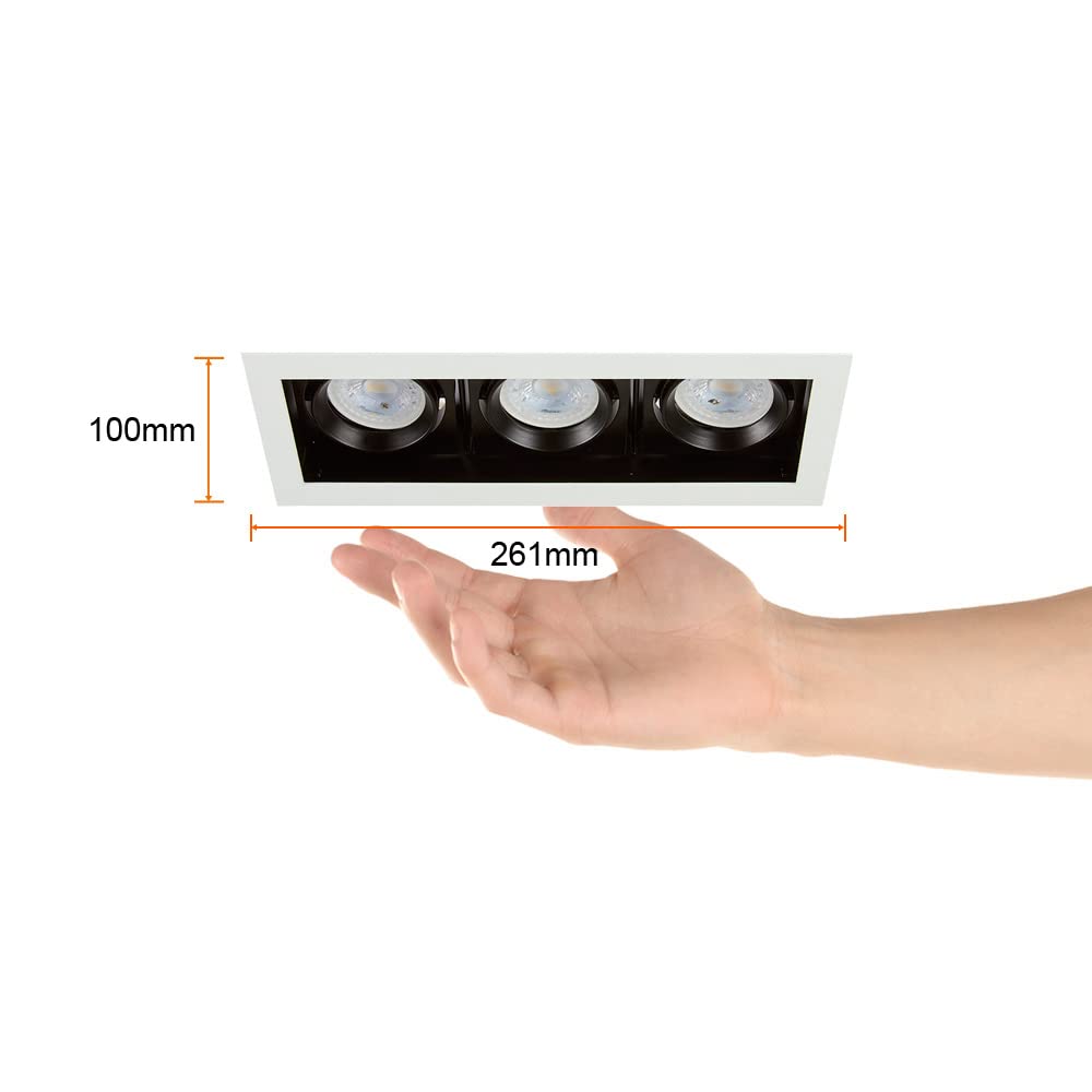 Tecnolite Lámpara Downlight Empotrable Dirigible, Potencia Máx. 180 W, 3 Bases GX5.3/GU10, No incluye focos