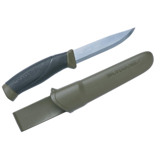 Morakniv Companion Cuchillo de hoja fija de acero al carbono con funda, 4.1 pulgadas, verde militar