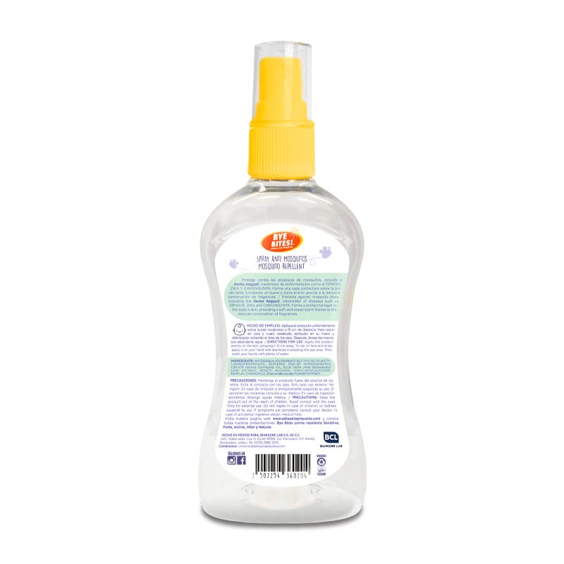 BYE BITES Repelente de Mosquitos BABY en Spray - Fórmula Para Piel Sensible - Hipoalergénico y Libre de Parabenos - Con Aroma a Manzanilla - En DUOPACK de 130 ml c/pieza - Protégete de los Insectos