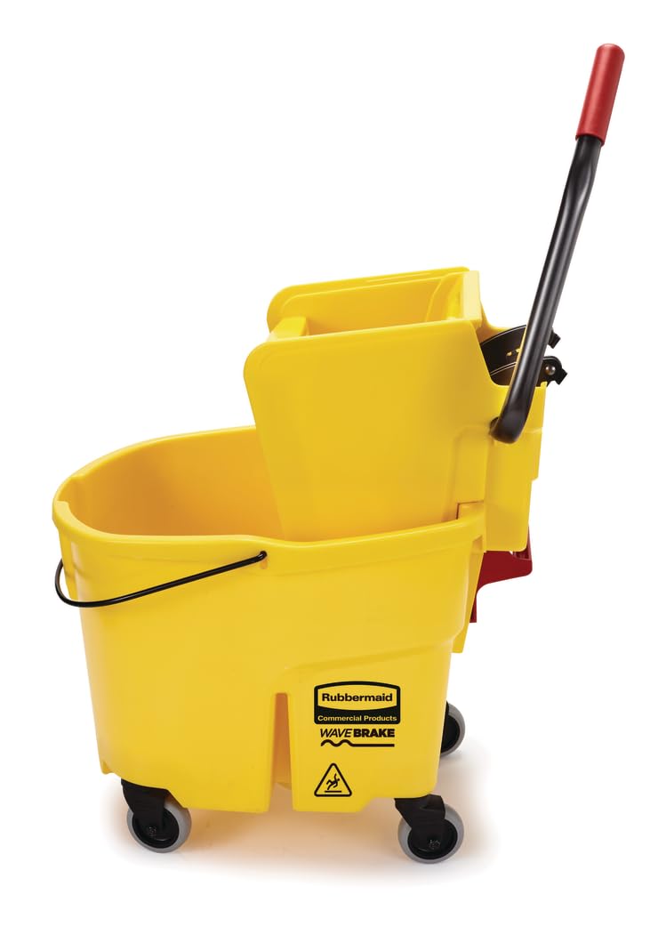 Rubbermaid Commercial WaveBrake FG748000 sistema de fregado de cubeta y escurridor de presión lateral, 26 cuartos de galón, amarillo, Amarillo, 35 Qt