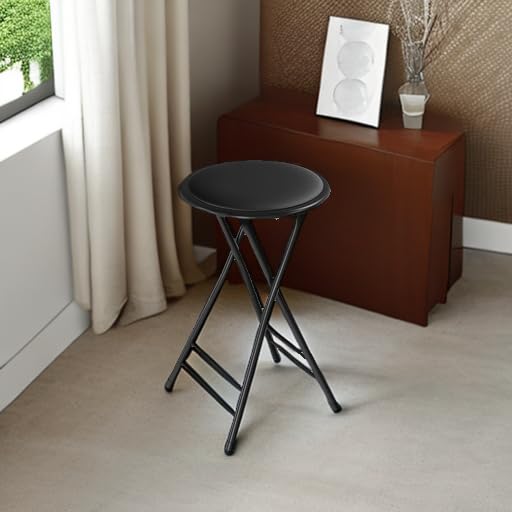 Trademark Home 82-0827 Black Cushioned Folding Stool, 24"