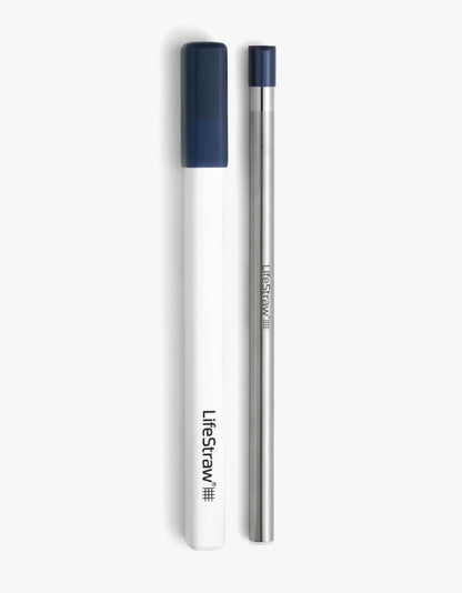 LifeStraw Sip - Paquete de 3 unidades, filtro de agua reutilizable de acero inoxidable con 3 fundas de transporte, elimina microplásticos, bacterias y parásitos para viajes y uso diario - Azul medianoche - 1 paquete