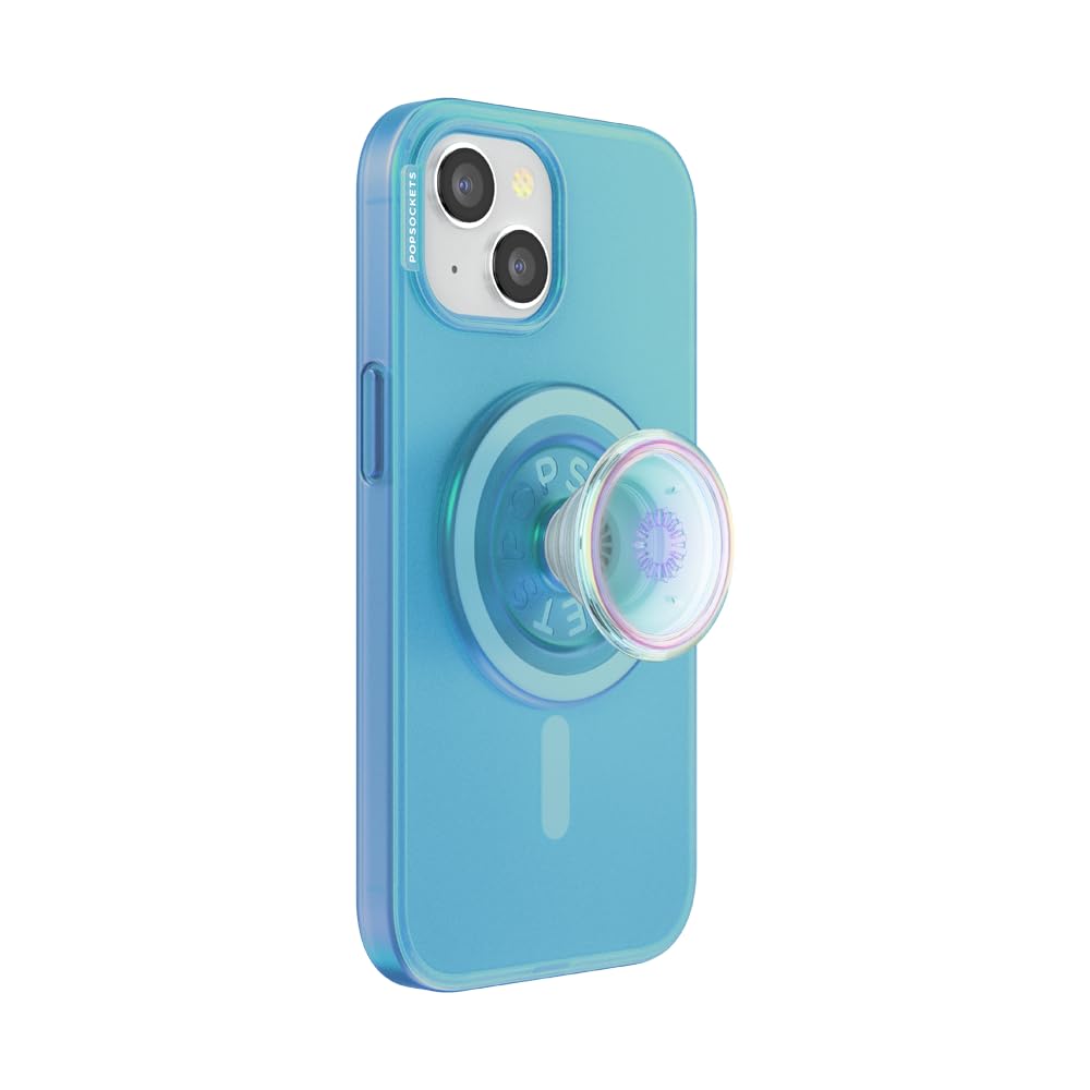PopSockets Funda con Agarre Redondo MagSafe para iPhone 15 - iPhone 15 - Azul Opalescente