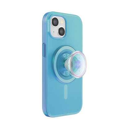 PopSockets Funda con Agarre Redondo MagSafe para iPhone 15 - iPhone 15 - Azul Opalescente