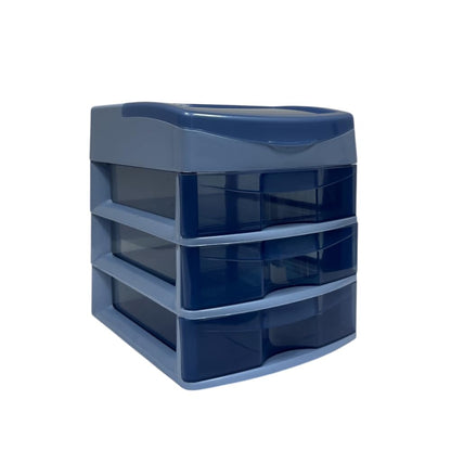 Italhome Cajonera de Plástico Sesia Azul, Mini Organizador de Escritorio Multiusos con 3 Cajones Transparentes