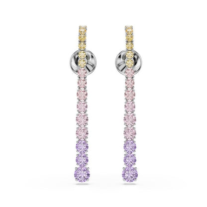 arete de gota Swarovski Matrix, degradado de cortes redondos, multicolor, baño de rodio