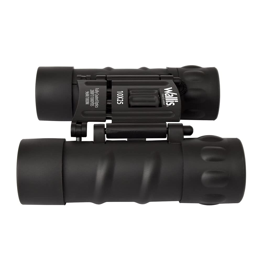 Wallis BI610307 Binocular Compacto Tipo Tejado, Negro, 10 x 25 mm, Revestimiento Rubicon