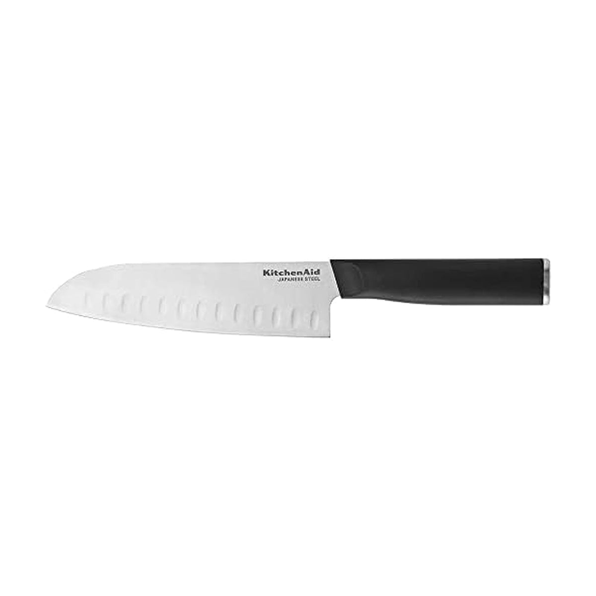 KitchenAid - Cuchillo clásico Santoku con cubierta de hoja de ajuste personalizado, 7 pulgadas, cuchillo de cocina afilado, acero inoxidable japonés de alto carbono, negro