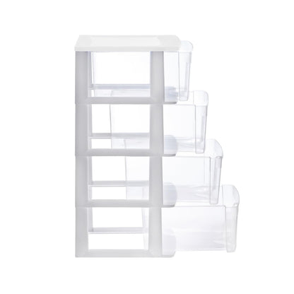 Italhome Cajonera FOX 4 de Plástico 4 Cajones Transparentes, Organizador Multiusos para Hogar y Oficina, Mueble Ligero Resistente, Desarmable Fácil Limpieza, Color Blanco
