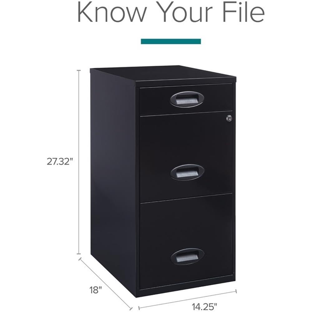 Office Dimensions - Archivador Organizador de Metal con 3 cajones (45,7 cm de Profundidad), Color Negro