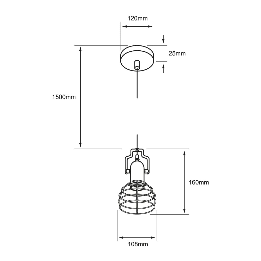 Tecnolite - Lámpara Colgante de Metal, 1.50 m de Altura, Potencia Máxima 60 W, Base E27, No incluye foco