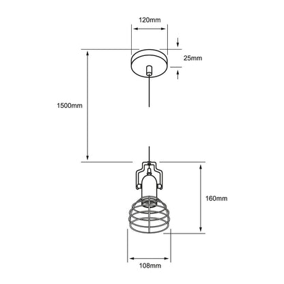Tecnolite - Lámpara Colgante de Metal, 1.50 m de Altura, Potencia Máxima 60 W, Base E27, No incluye foco