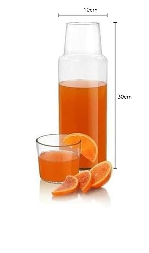 Borgonovo | Olimpia Juego de Botella y Vaso de Vidrio Polka para Mesa de Noche 1 l | Botellas de vidrio | Jarra de Vidrio | Jarra y Vaso | Para agua, jugo, leche, limonada.