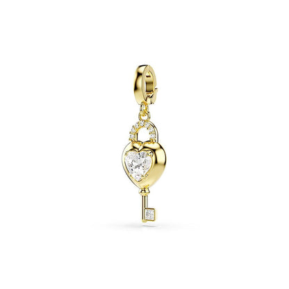 Charm Idyllia, Tallas mixtas, Corazón con llave, Blanco, Acabado en oro de 18 quilates