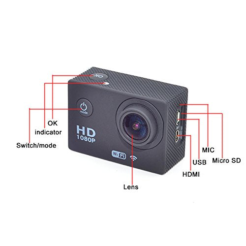 Aktion TSB2-10 - Cámara Deportiva HD (1080p), WiFi, Sumergible hasta 30m y con lente gran angular, color Negro