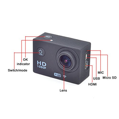 Aktion TSB2-10 - Cámara Deportiva HD (1080p), WiFi, Sumergible hasta 30m y con lente gran angular, color Negro