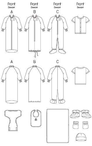 BUTTERICK PATTERNS B5583 - Patrones de Costura para , Overol, Camisa, Cubierta para pañales, Manta, Sombrero, Babero, Manoplas y Botes, tamaño NB0 (NB-S-M)