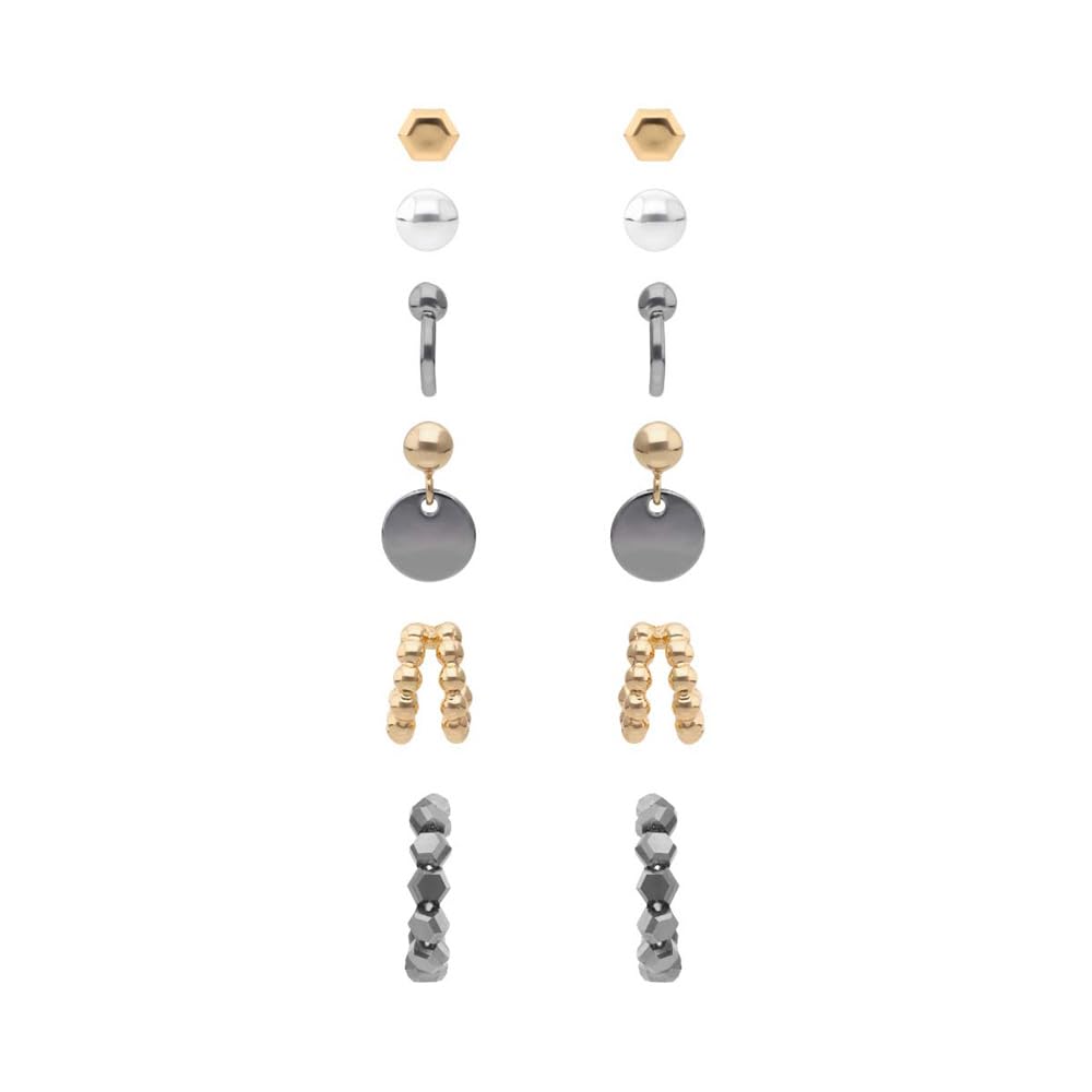 Nine West Set 6 Aretes CEn Forma Varias Tipo Boton De Terminado Brillante para Mujer