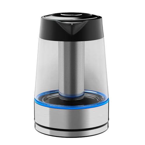 Hukën x Masterchef | Tetera eléctrica Fuse+ | Hervidor eléctrico | Tetera de vidrio | Infusor Removible | Tetera de acero inoxidable Base Giratoria | 1.7 litros