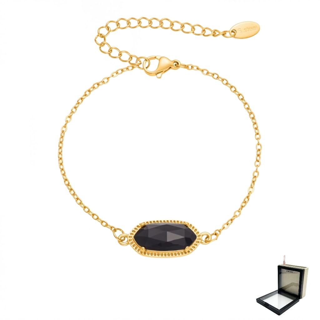 XYPHIELLE Pulsera de Piedra Natural Negra para Mujer, Cadena Ajustable con Dije de Protección, Joyería Elegante de 15+5cm, Regalo de Fuerza y Estilo