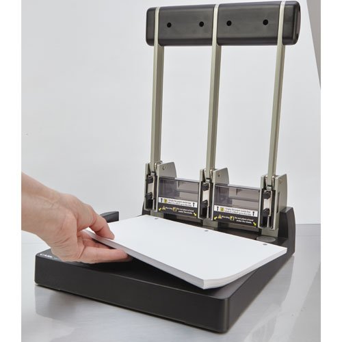CARL XHC-150N - Perforadora de 3 agujeros, capacidad: 150 hojas de papel, negro/plateado