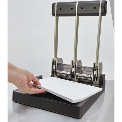 CARL XHC-150N - Perforadora de 3 agujeros, capacidad: 150 hojas de papel, negro/plateado