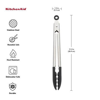 KitchenAid KO094OHOBA Pinzas gourmet de acero inoxidable, 10.83 pulgadas, ónix negro