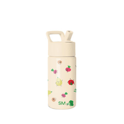 Simple Modern Summit Botella Infantil con Popote, 18 oz, Diseños Infantiles - - Jardín vegetariano - 0.4 Litros