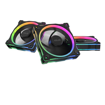 ASUS Prime MR120 ARGB - Ventilador negro triple paquete, marco extra grueso de 28 mm, refrigeración silenciosa de alto rendimiento con control PWM, 20 LED ARGB con iluminación de marco de doble cara
