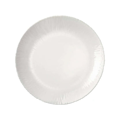 Trilogy | Set de 4 Platos Pequeños Postre o Ensalada Modernos, de Vidrio Opal Templado en Forma de Coco con Líneas en Relieve, Colección Tropicale, Redondos, Blanco, 20 cm, Hecho en Italia